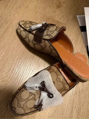 Coach Tan Signature Canvas Tassel Loafers
